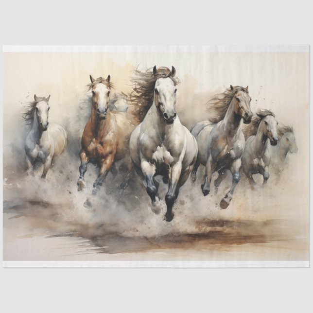 Wild Horses Watercolor Decoupage Tissue Paper (Front)
