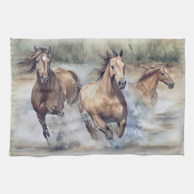 Wild Horses Watercolor Kitchen Towel (Horizontal)