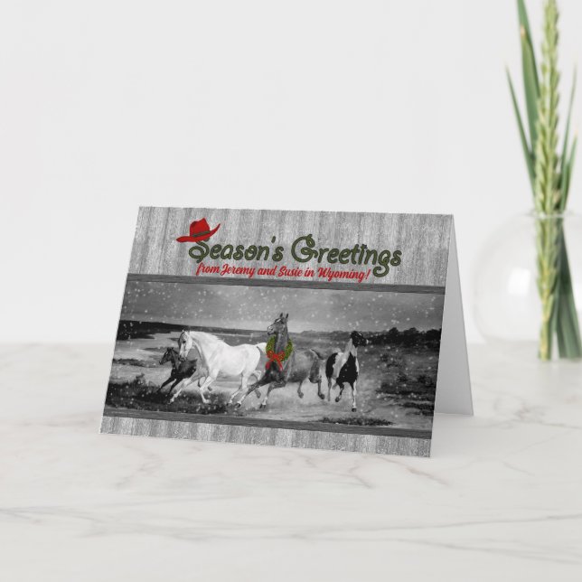 Wild Horses Western Themed Custom Christmas Holiday Card (Front)