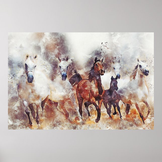 Wild Horses Western Watercolor Art  Poster (Front)
