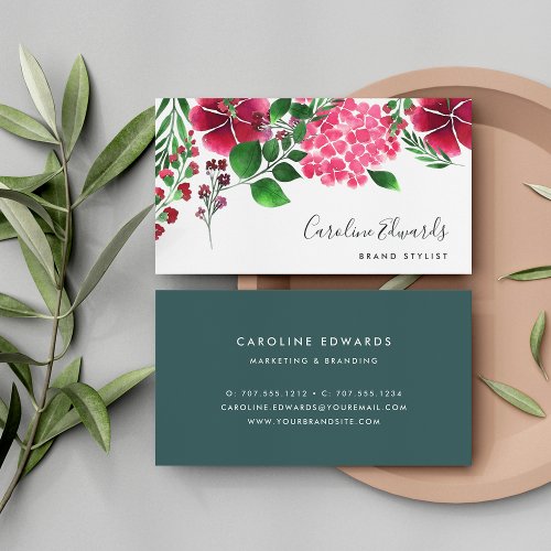 Wild Hydrangea  Watercolor Floral Business Card