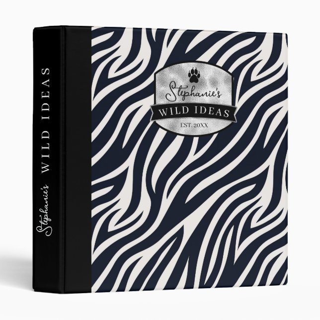 Wild Ideas Silver Label Black & White Zebra ID1160 3 Ring Binder (Front/Spine)