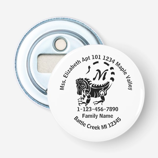 Wild Iguana Lost Family Home Address Bottle Opener (Front)