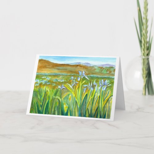 Wild Iris Flower Meadow Watercolor Happy Birthday Card