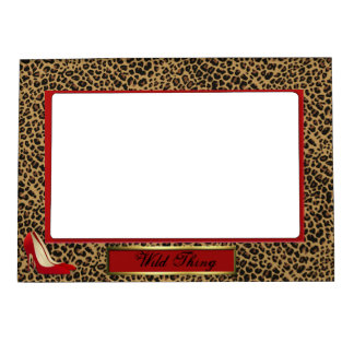 Wild Jaguar Pattern with Red Stiletto Magnetic Picture Frame