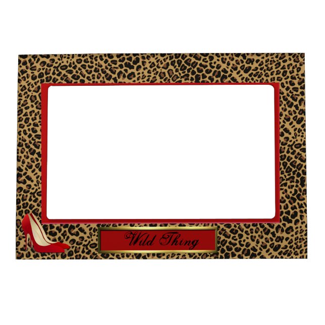 Wild Jaguar Pattern with Red Stiletto Magnetic Picture Frame (Front)
