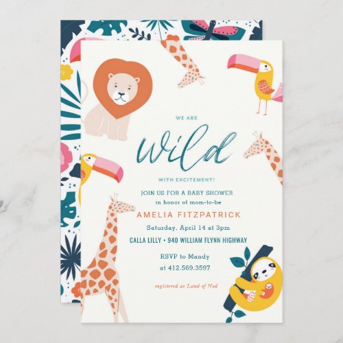 Wild Jungle Animal Baby Shower  White Invitation