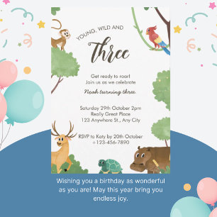 Wild Jungle Animals 3rd Safari  Birthday  Invitation