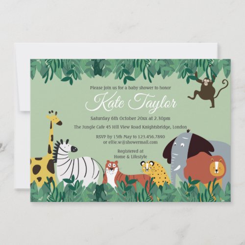 Wild Jungle Animals Baby Shower Invitation
