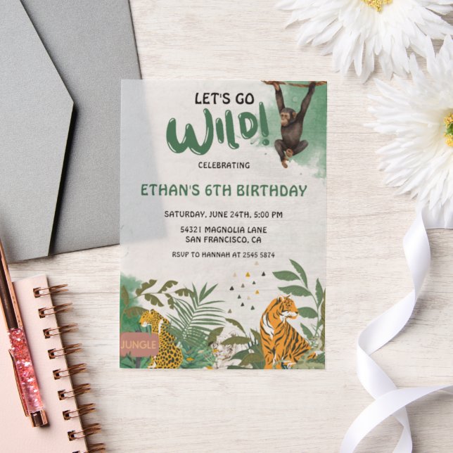 Wild Jungle Animals Birthday Vellum Invitations (Wedding)