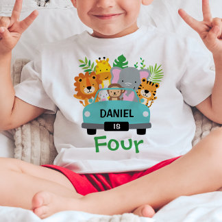 Wild Jungle Animals Boy 4th Birthday Personalized Baby T-Shirt