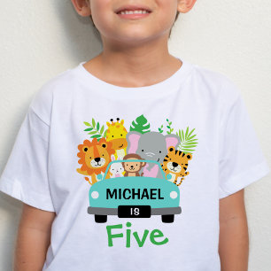 Wild Jungle Animals Boy 5th Birthday Personalized Baby T-Shirt