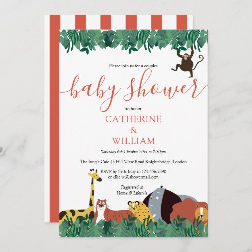 Wild Jungle Animals Couples Baby Shower  Sprinkle Invitation