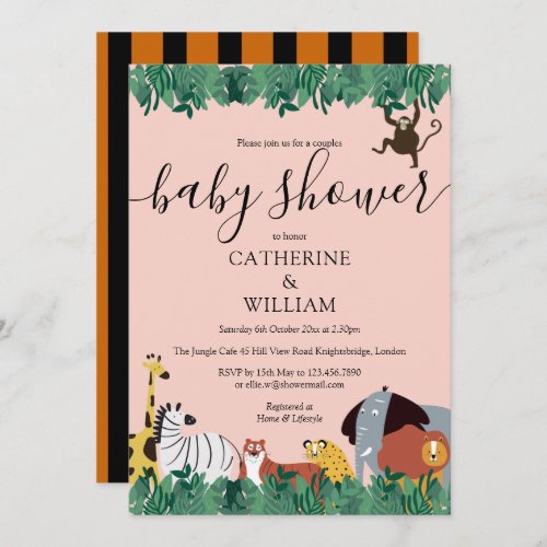 Wild Jungle Animals Couples Baby Shower  Sprinkle Invitation