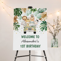 Wild Jungle Animals Greenery Gold Birthday Welcome