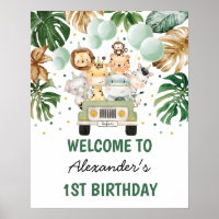 Wild Jungle Animals Greenery Gold Birthday Welcome