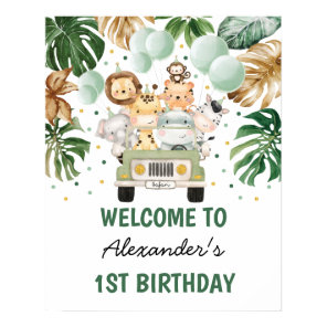 Wild Jungle Animals Greenery Gold Birthday Welcome Poster