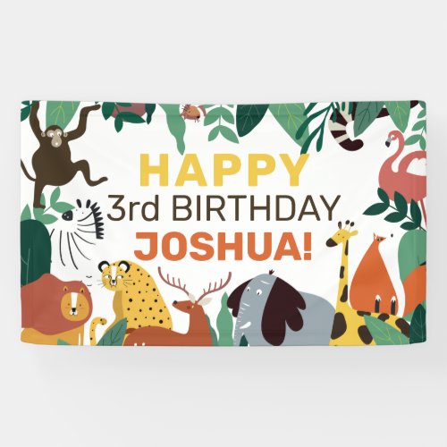 Wild Jungle Animals Kids Birthday Party Custom Banner