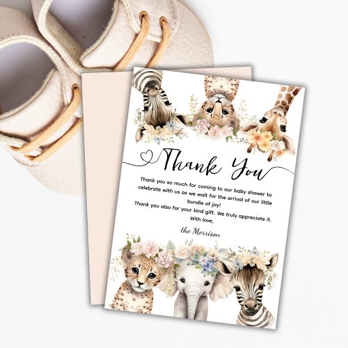 Wild Jungle Animals Safari Baby Shower Girl Thank You Card