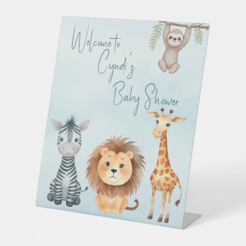 Wild Jungle Animals - Welcome to Baby Shower Pedestal Sign