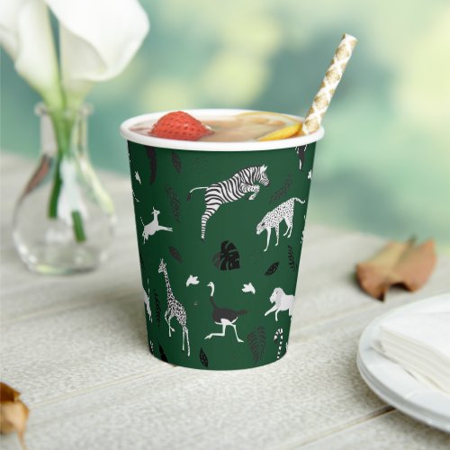 Wild Jungle Animals White and Green Baby Shower  Paper Cups