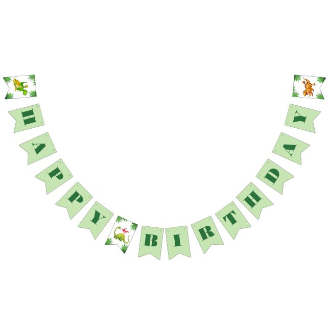 Wild Jungle Dinosaur Adventure Kids Birthday Bunting Flags (All)