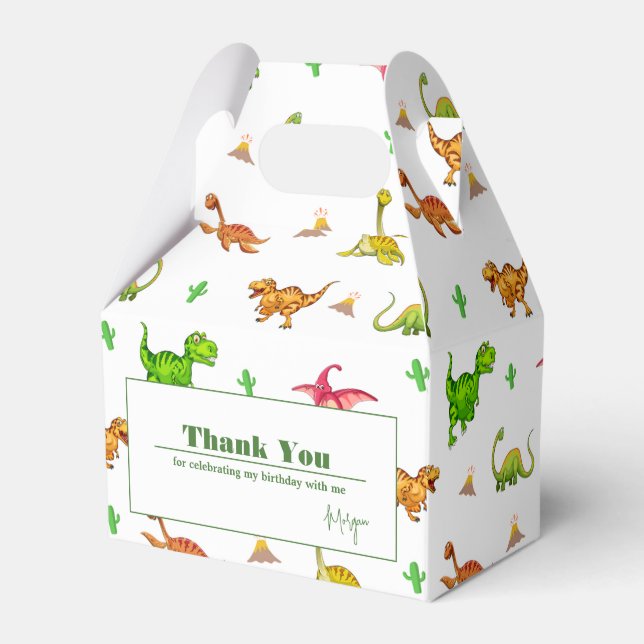 Wild Jungle Dinosaur Adventure Kids Birthday Favor Boxes (Front Side)