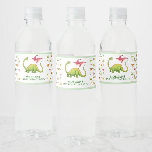 Wild Jungle Dinosaur Adventure Kids Birthday Water Bottle Label