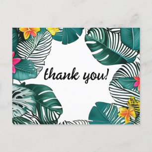 Wild Jungle Leaves Pink Yellow Hibiscus Flowers Postcard