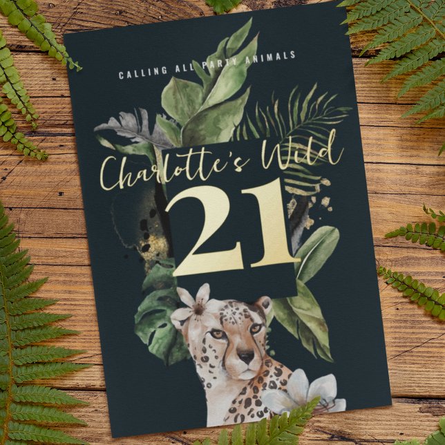 Wild Jungle Leopard 21st Birthday Party Foil Invitation (Creator Uploaded)