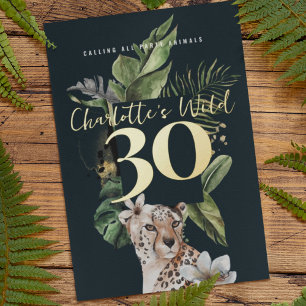 Wild Jungle Leopard 30th Birthday Party Foil Invitation