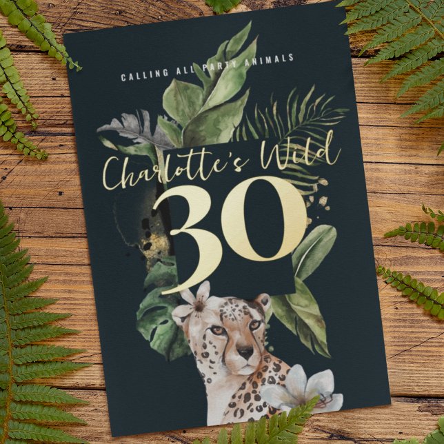 Wild Jungle Leopard 30th Birthday Party Foil Invitation (Creator Uploaded)