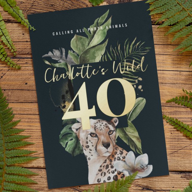 Wild Jungle Leopard 40th Birthday Party Foil Invitation (Creator Uploaded)
