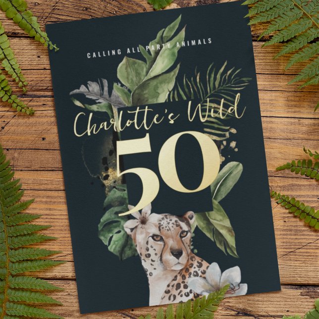Wild Jungle Leopard 50th Birthday Party Foil Invitation (Creator Uploaded)