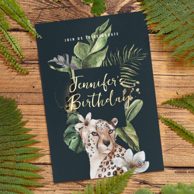 Wild Jungle Leopard Any Age Birthday Party Foil Invitation (Creator Uploaded)