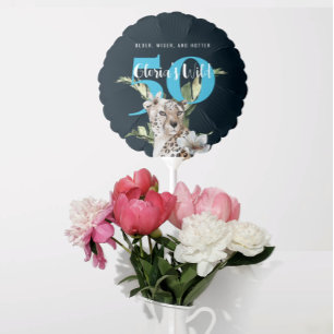 Wild Jungle Leopard Blue 50th Birthday Funny  Balloon