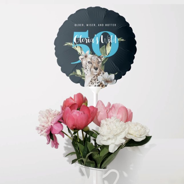 Wild Jungle Leopard Blue 50th Birthday Funny  Balloon (Creator Uploaded)