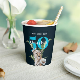 Wild Jungle Leopard Blue 50th Birthday Funny Paper Cups