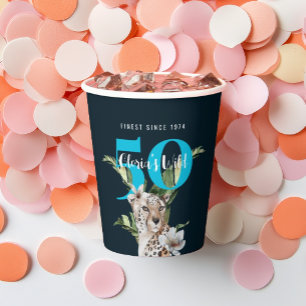 Wild Jungle Leopard Blue 50th Birthday Funny Paper Cups