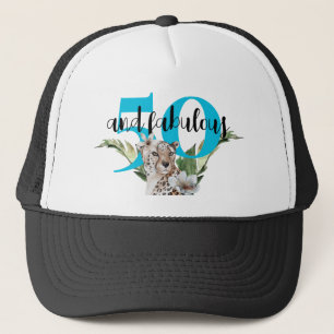 Wild Jungle Leopard Blue 50th Birthday Trucker Hat