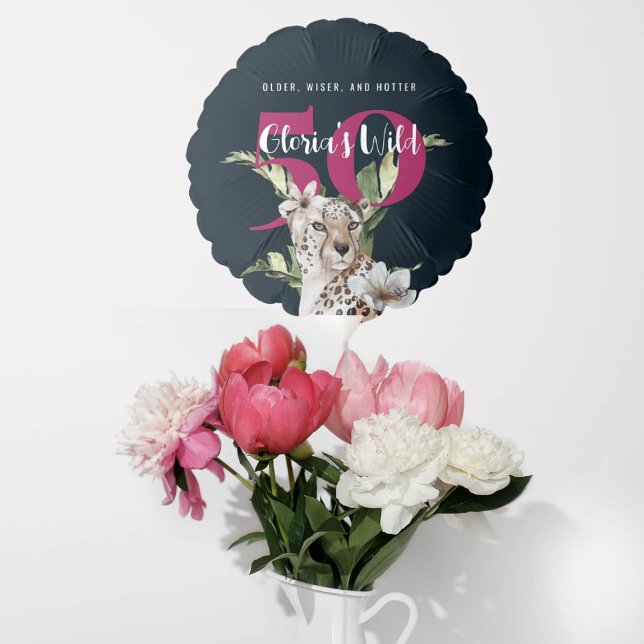 Wild Jungle Leopard Pink 50th Birthday Funny  Balloon (Creator Uploaded)