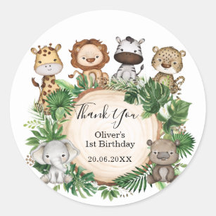 Wild Jungle Party Animals Tropical Safari Birthday Classic Round Sticker