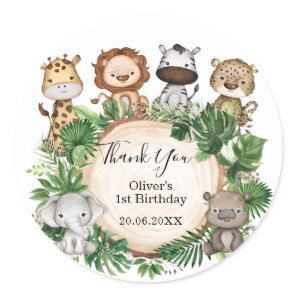 Wild Jungle Party Animals Tropical Safari Birthday Classic Round Sticker