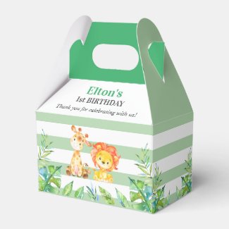 Wild Jungle Safari 1st First Birthday Party Green Favor Box