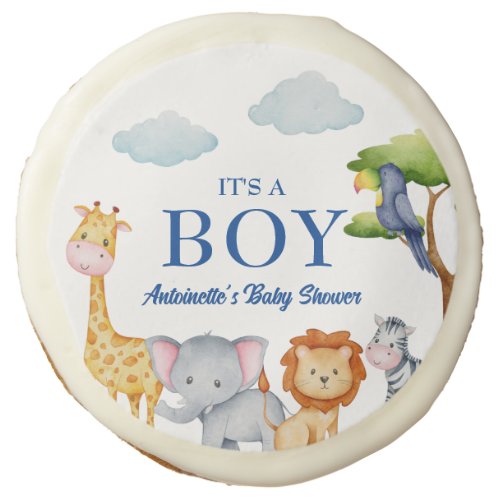 Wild Jungle Safari Animals Baby Boy Shower Sugar Cookie