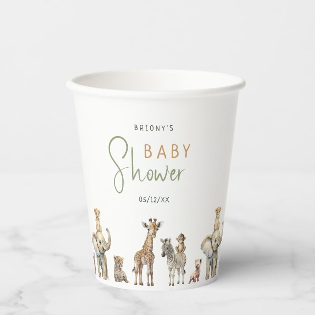 Wild Jungle Safari Animals Baby Shower Paper Cups (Front)