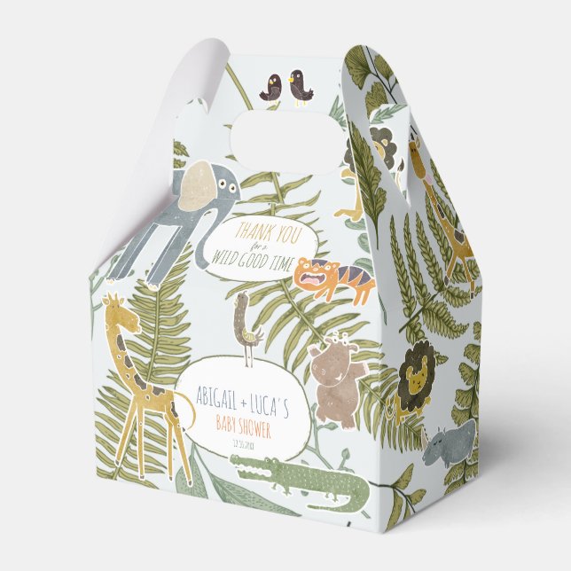 Wild Jungle Safari Animals Botanical Baby Shower Favor Boxes (Front Side)