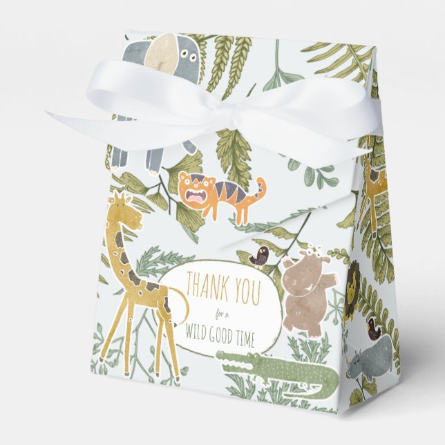 Wild Jungle Safari Animals Botanical Baby Shower Favor Boxes (Front Side)
