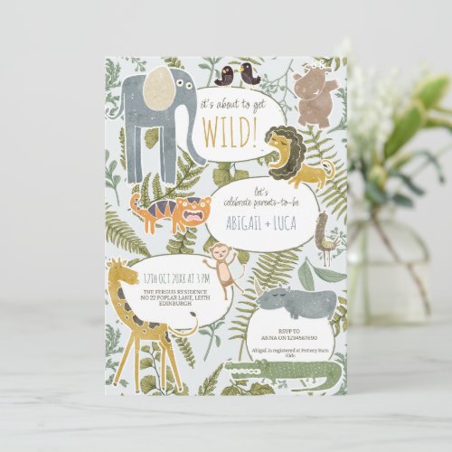 Wild Jungle Safari Animals Botanical Baby Shower Invitation