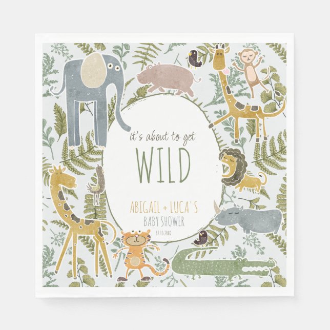 Wild Jungle Safari Animals Botanical Baby Shower Napkins (Front)